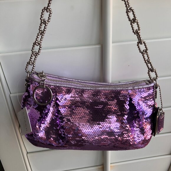 Lilac Coach Poppy Sequin Chain Limited Edition Demi Bag NWT - Picture 1 of 8